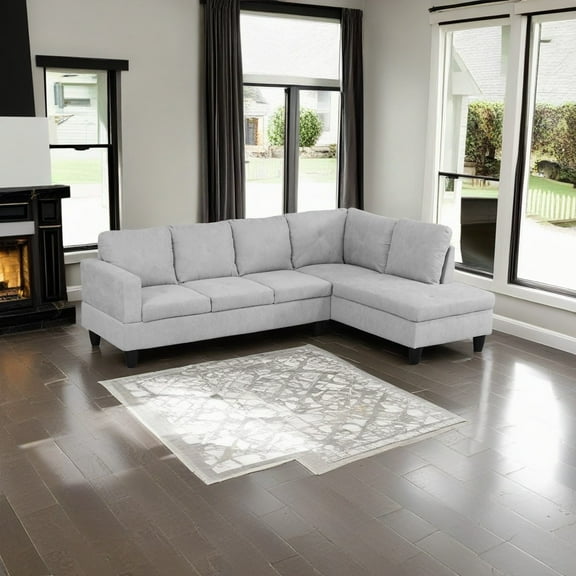 Hommoo Modern L-Shaped Sofa, Flannelette 2-Piece Living Room Sofa Set, Family Living Room Furniture, Apartment, Grey White (No Ottoman)