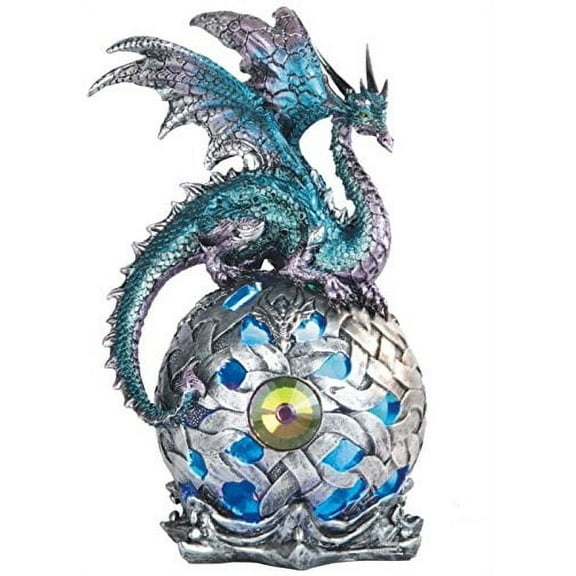 George S. Chen Dragon on Orb Statue 8.25 inches Garden Statue Led Light