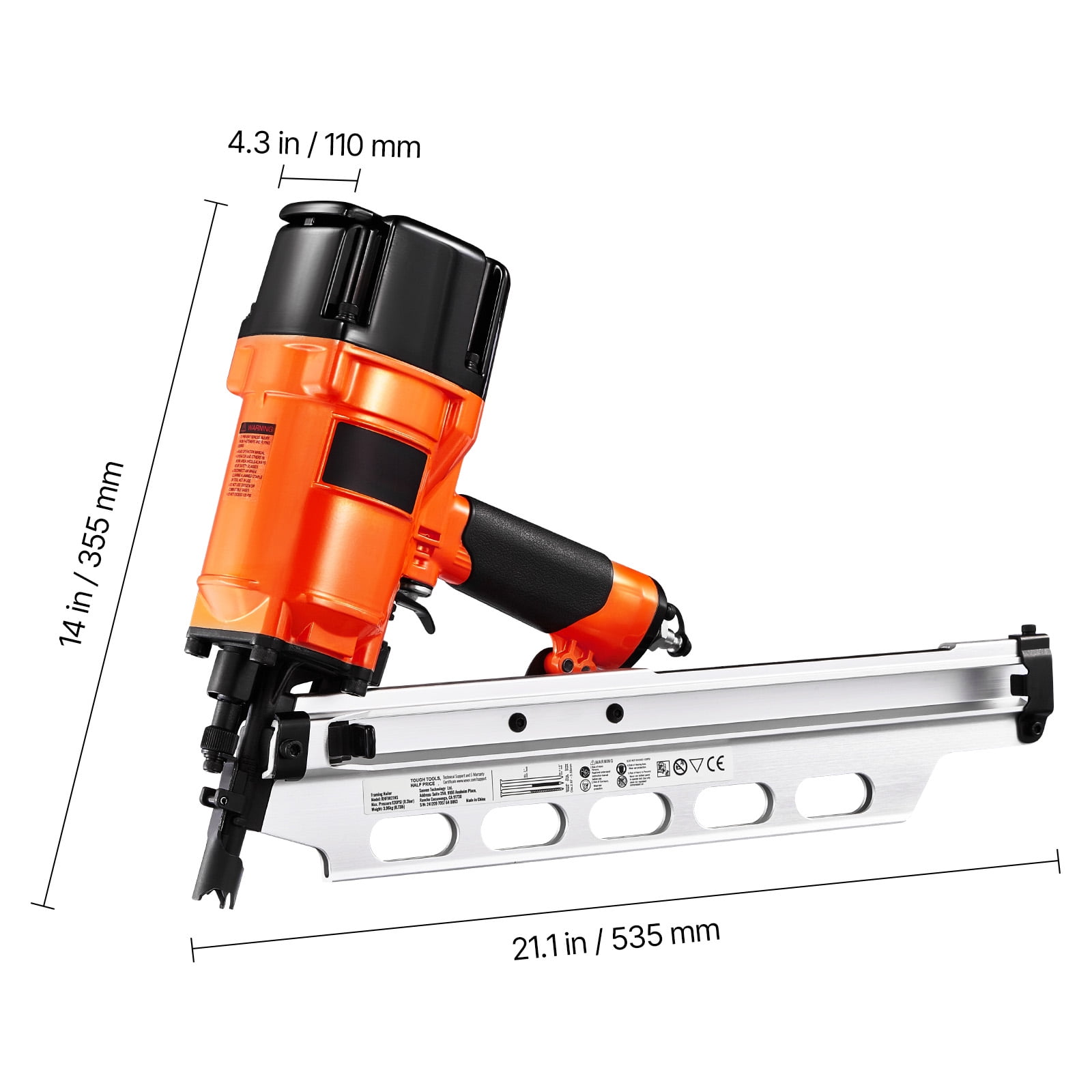 KFFKFF Pneumatic Framing Nailer, 2" to 3-1/2" 21-Degree Full Round Head Nail Gun with Adjustable Depth & Dual Trigger Modes, 80-120 PSI for Framing, Flooring, and Decking