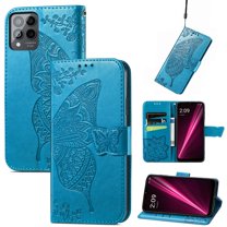 Dteck Flip Wallet Case for T-Mobile Revvl 6 Pro 5G, 3D Butterfly Embossed PU Leather Magnetic Folio Cover with Card Holder Kickstand, TPU Shockproof Durable Protective Phone Case,Blue