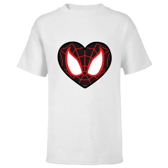 Marvel Ultimate Spider-Man Miles Morales Heart Mask Logo - Short Sleeve T-Shirt for Kids - Customized-White