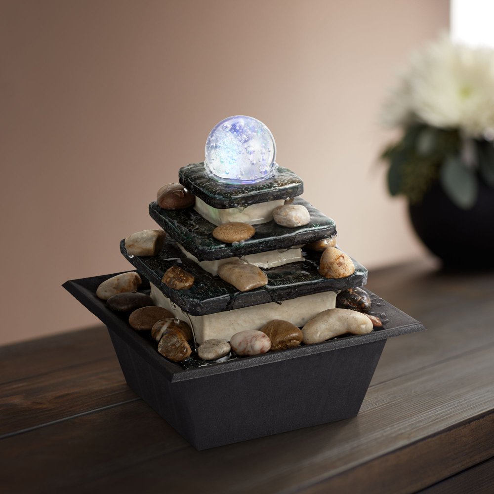 John Timberland Zen Tabletop Water Fountain with LED Light Rolling Ball
