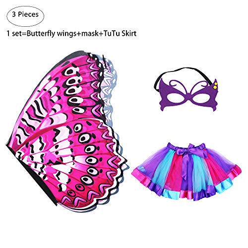Rainbow Kids Butterfly Wings Costume for Girls Mask Tutu Christmas Dress Up Party