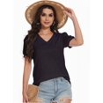 thumbnail image 5 of Womens Casual Cropped T Shirts V Neck Swiss Dot Puff Sleeve Crop Tops Summer Loose Basic Tees Tshirts, 5 of 6