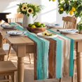 thumbnail image 3 of Burlap Table Runner 70 Inches Long,Farmhouse Abstract Teal Brown Wooden Grain Non-Slip Kitchen Table Runners for Dining Room Everyday Use Party Table Decorations Watercolor Style, 3 of 9