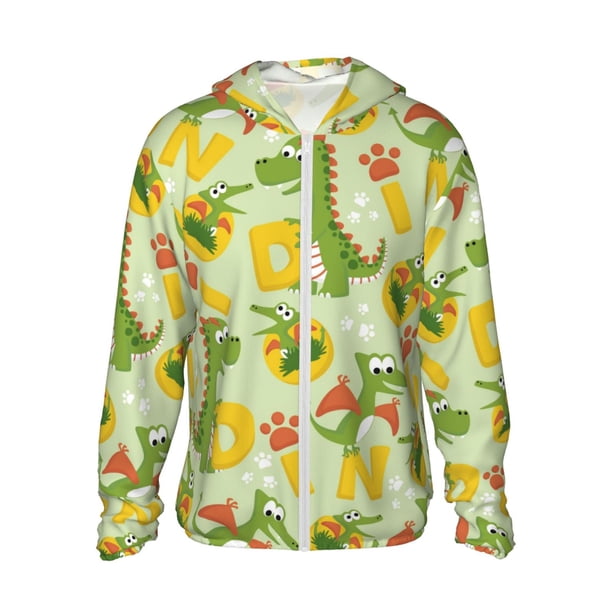 Fotbe Cartoon Dinosaurs Chaqueta con Protección Solar UPF 50+ para Hombre y Mujer, Camisa con Capucha y Bolsillos-X-Large