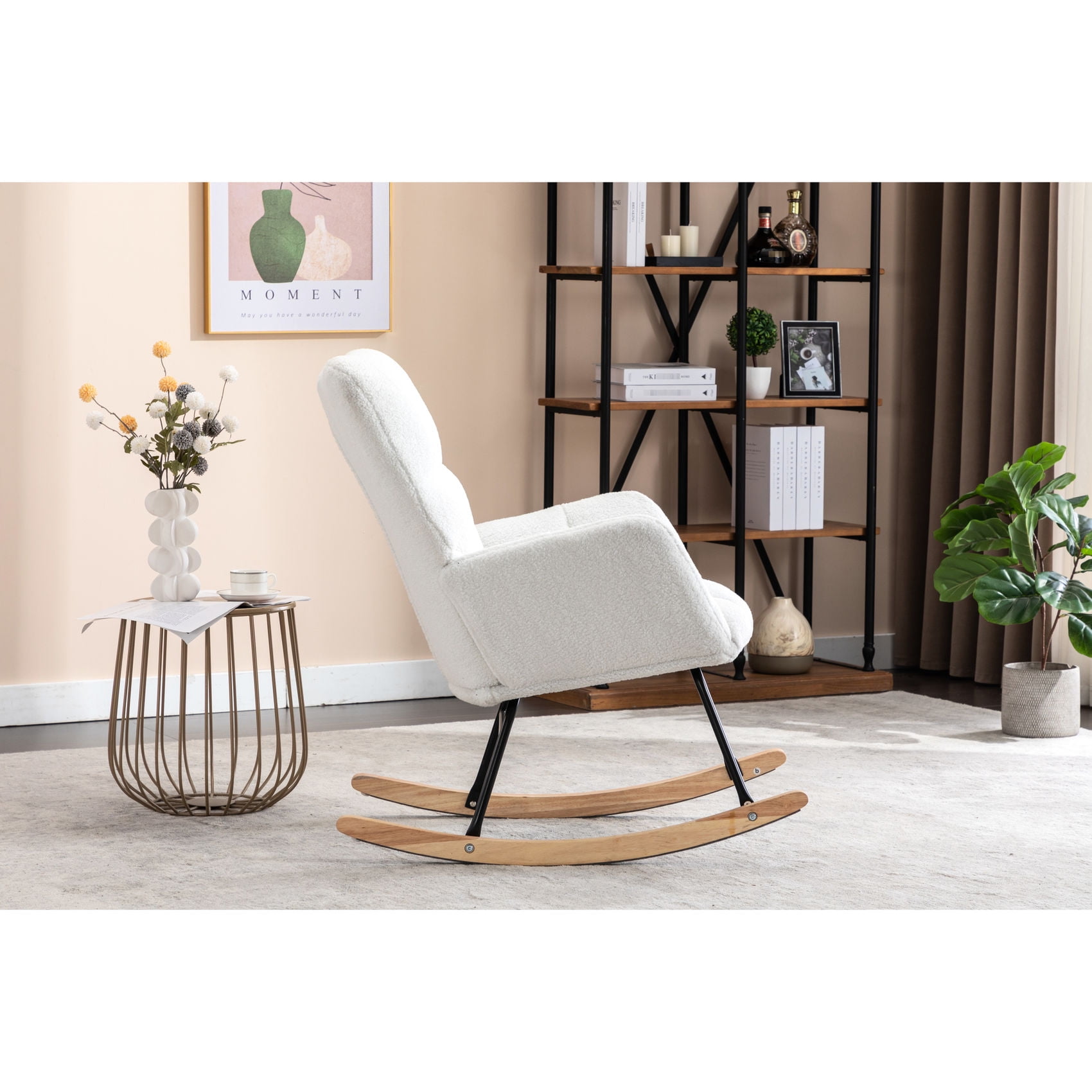 Modern Solid Pattern - Ivory Rocking Chair for Living Room Accent