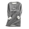 thumbnail image 2 of Feancey Womens Fleece Pullover Sweatshirts Winter Casual Letter Print Thermal Tops Warm Sherpa Lined Crewneck Sweatshirt Cozy Soft Loungewear Pajamas Gray XL, 2 of 3