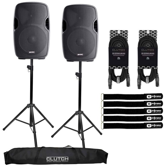 (2) Gemini AS-1500BLU 15" Active Bluetooth MP3 Player Speakers with Tripod Speaker Stands Package