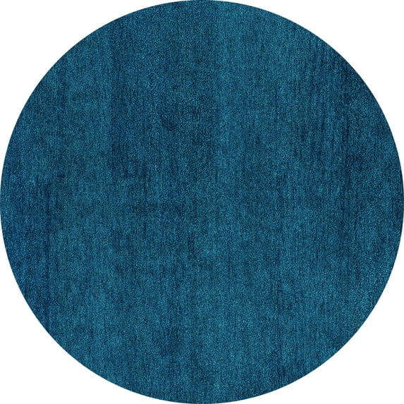 Ahgly Company Machine Washable Indoor Round Abstract Turquoise Blue Modern Area Rugs, 6' Round