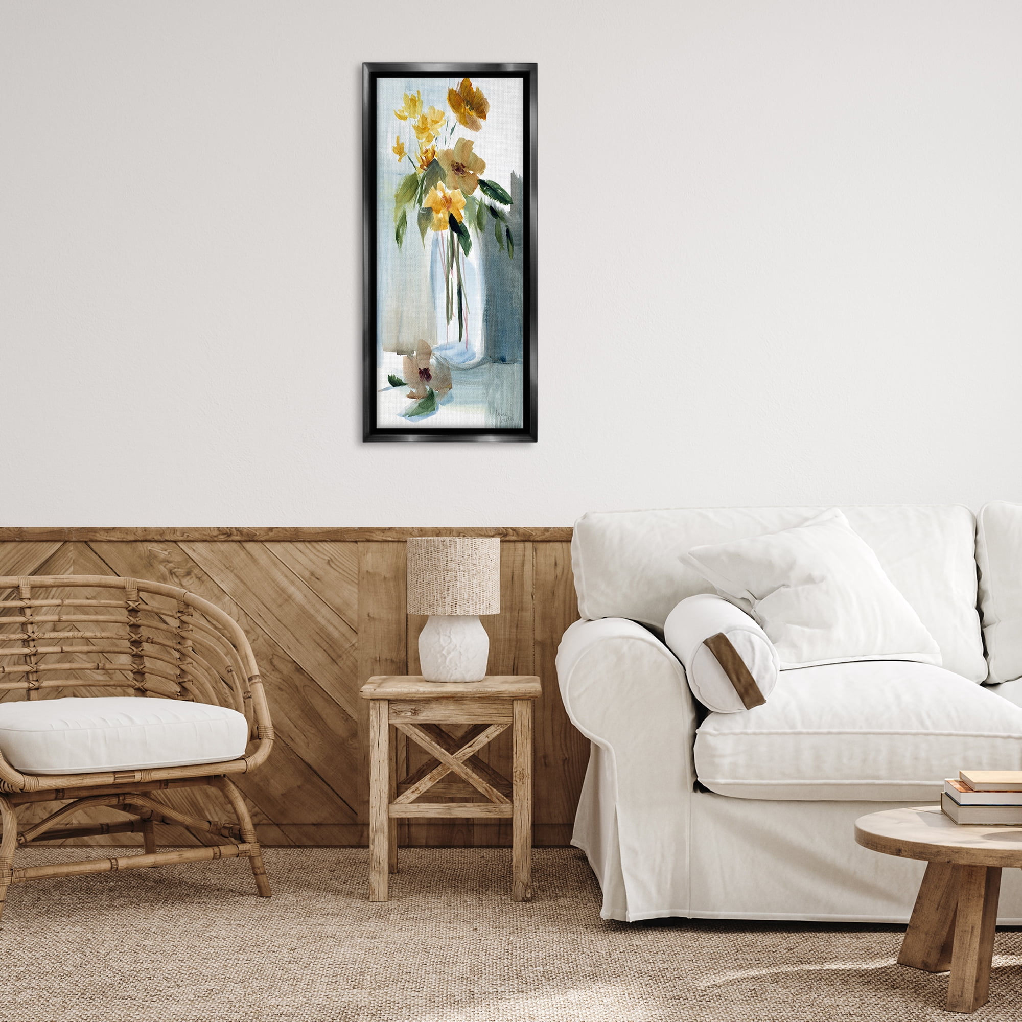 Stupell Industries Luminous Flower Vase Plants & Flowers Painting Black Floater Framed Canvas Art Print Wall Art, 14 x 31
