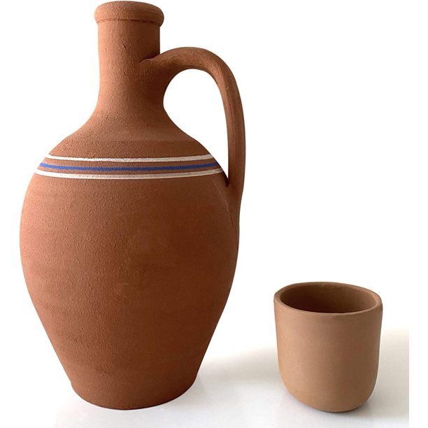 Natural Clay Water Pitcher with a Clay Cup, Unglazed Terracotta Water Carafe  with an Earthen Mug, Traditional Mud Jug, Self-Cooler Pottery Jar for  Drinking Water (LARGE) - Walmart.com