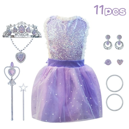 JUMPER Princess Costumes Halloween Dress Up / Role Play Costume, Fronzen Elsa Girl’s Princess Jewelry Dress Up Play Set Birthday Party Supplies