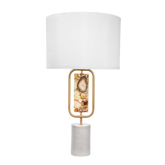 A&B Home Table Lamp with Agate Accent & Marble Base - 15"Dia. x 28"H - Gold/White/Natural
