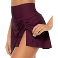 thumbnail image 2 of Attraco High Waisted Swim Skirt For Women Split Sporty Drawstring Skirted Swim Bottom with Built-in Panty, 2 of 8