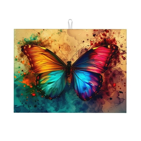 

Honeii Vibrant Rainbow Butterfly A Print Kitchen Drying Mat Coffee Bar Mat Hide Stain Coffee Maker Mat for Countertops Coffee Pot Dish Drying Mat