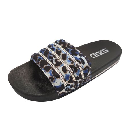 

Slippers For Women Women Slippers Fat Bottom Word Leopard Print Rhinestone Women Sandals And Slippers Slippers Pvc Blue 41