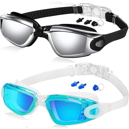 ALLPAIPAI Swim Goggles - Swimming Goggles,Pack of 2 No Leaking Anti Fog UV Protection Triathlon With Nose Clips + Ear Plugs,Swim Goggles for Women Men Adult Youth Kids Child