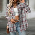 thumbnail image 4 of Hvot&aat Womens Boyfriend Plaid Shirts Classic Fit Button Down Lapel Color Block Blouse Casual Roll up Long Sleeve Tops, 4 of 7