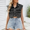 thumbnail image 4 of Veste en Denim Sans Manches pour Femmes, Printemps 2025, Couleur Unie, Boutonnée, Double Poche, avec Col Rabattu, pour Style de Rue et Tenues Décontractées, 4 of 6