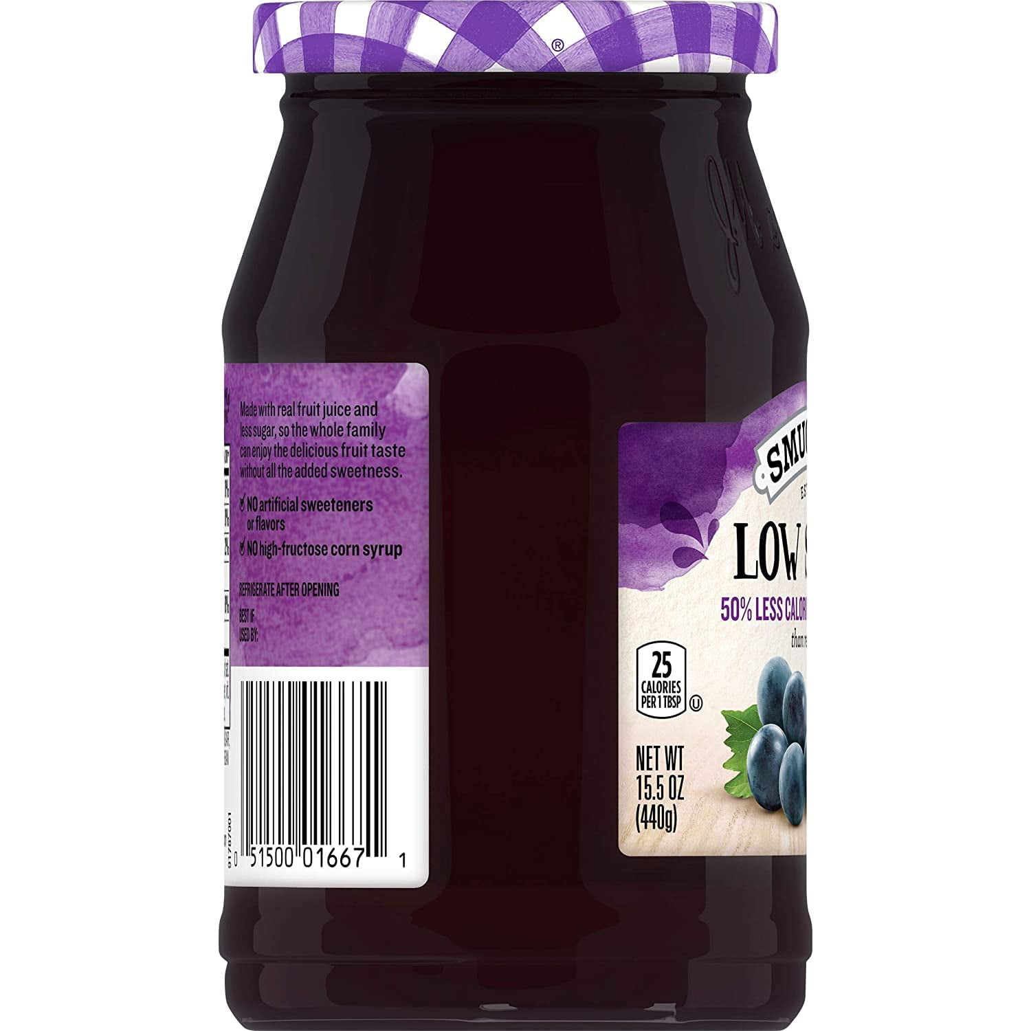 Smuckers Low Sugar Concord Grape Jelly 15.5Oz Jars (Pack Of 3) Packaging May Vary