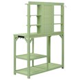 thumbnail image 3 of Potting Table, Wooden Potting Bench Farmhouse Garden Workstation with 6-Tier Shelves, Large Tabletop & Side Hook, Outdoor Work Bench for Backyard Courtyards, 47.2''Lx18.9''Wx64.6''H, Green, 3 of 7