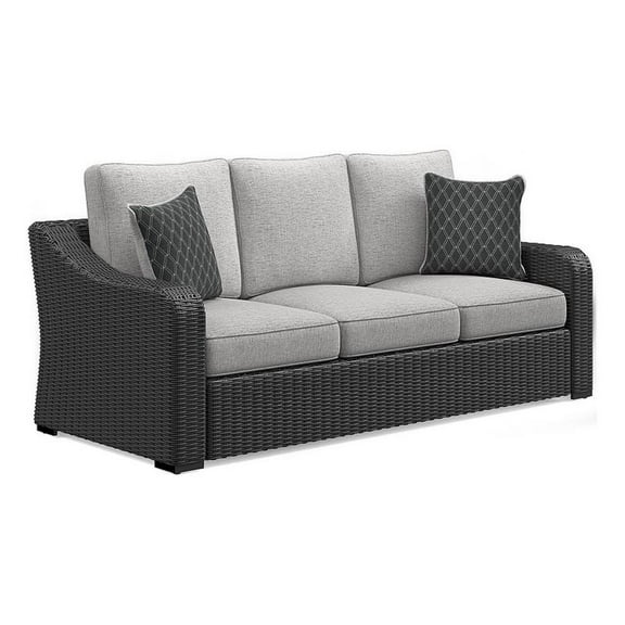 Bowery Hill Coastal Black & Light Gray Outdoor Sofa with Cushion