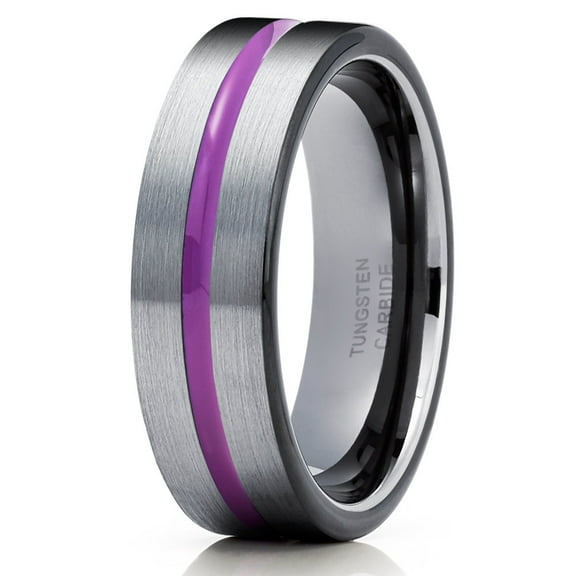 Purple Tungsten Wedding Ring Gray Tungsten Ring Purple Wedding Band Men & Women Anniversary Ring Comfort Fit Ring