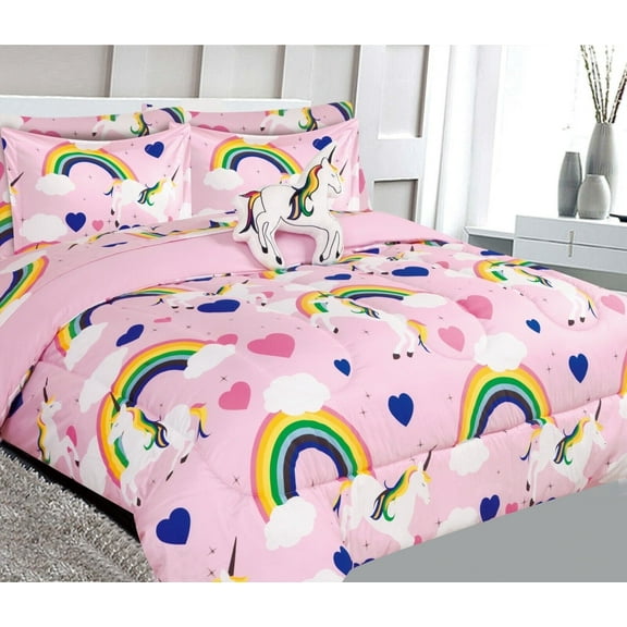 SAMIMPORT-2011 6-Piece Pink Unicorn Rainbow Bed in a Bag, Twin