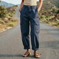 thumbnail image 2 of Womens Barrel Baggy Cargo Pants Casual High Waisted Wide Leg Hiking Joggers with Pockets Navy XL(XL), 2 of 7