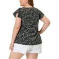 thumbnail image 3 of Agnes Orinda Women's Plus Size Floral Tops Round Neck Flare Short Sleeve Casual Spring Summer Blouse 3X Black, 3 of 5