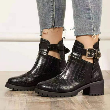 

Zunfeo Women Chelsea Boots- Solid Casual Zipper Boots Discount Hiking Boots Christmas Gifts Clearance Black 7.5