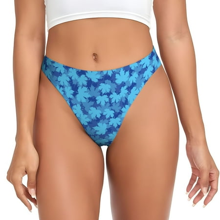 Qokaie Blue Maple Leaf Printed Women s Cotton Thong Underwear  Sexy Breathable Panties G-string-X-Small