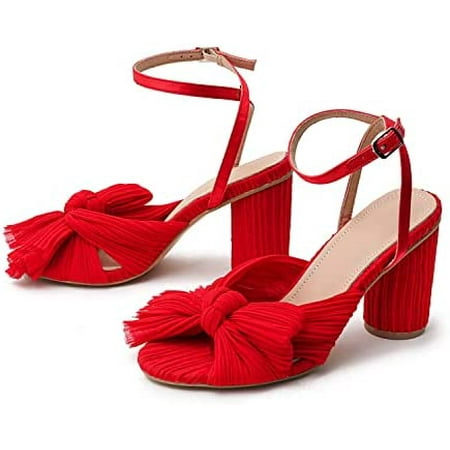 

Pleated bow ankles with thick heels Womens Ankle Strap Shoes Stiletto Stiletto Heel Cut Out Ankle Strap Buckle Dress Dance
