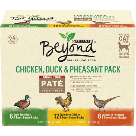 (24 Pack) Purina Beyond Grain Free, Natural Pate Wet Cat Food, Chicken, Duck & Pheasant Recipe Variety Pack, 3 oz. Cans