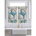 thumbnail image 2 of Tier Curtains 45 Inches Long, Teal Crab Coastal Window Treatment Curtain Drapes, Summer Beach Nautical Starfish Retro Window Half Privacy Curtains for Bedroom Bathroom, 42"x45", 2 Panels, 2 of 7