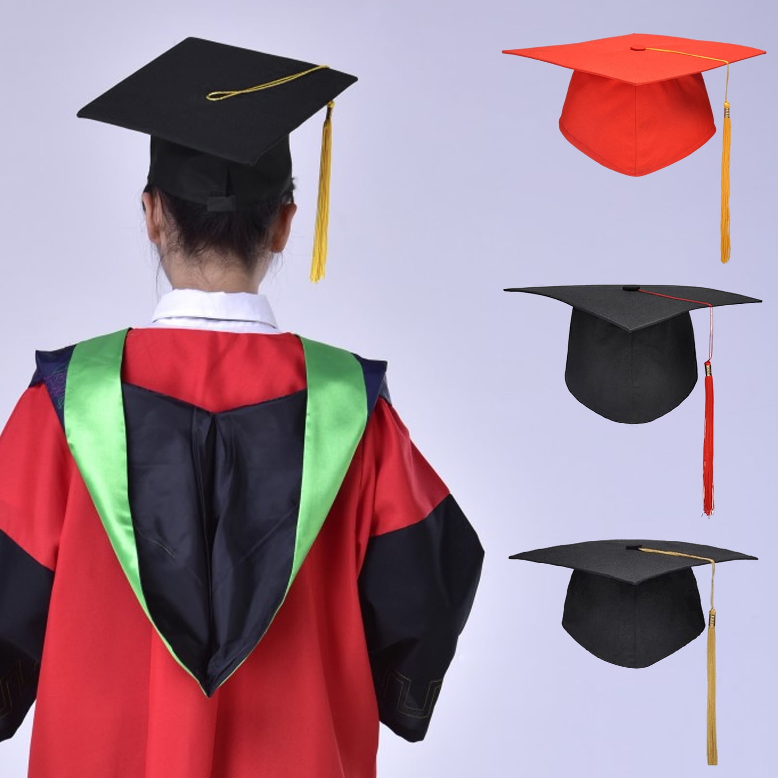 HEVIRGO 4PCS Mortarboard Tassels Solid Color Classic Design Square Board Breathable Decorative Unisex Graduation Party Hierophant Hat Headwear,A