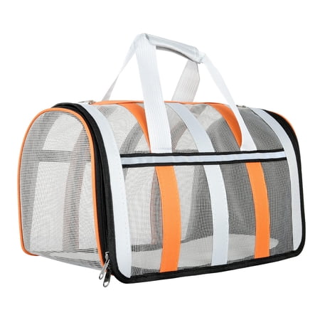 4 Sided Mesh Pet Carrier Tote Bag with Reflective Strip Ventilated Travel Bag