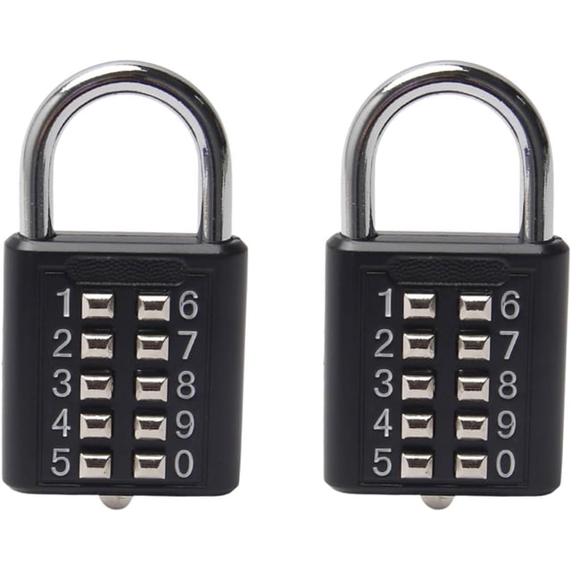 HUGFEGWE 10 Digit Push Button Combination Padlock Digital Lock for Locker Cabinet Case Drawer,Fixed Gym Cabinet Door Toolbox Padlock Gym Sports School and Employee Lock,Black 2PCS CJB91-26068
