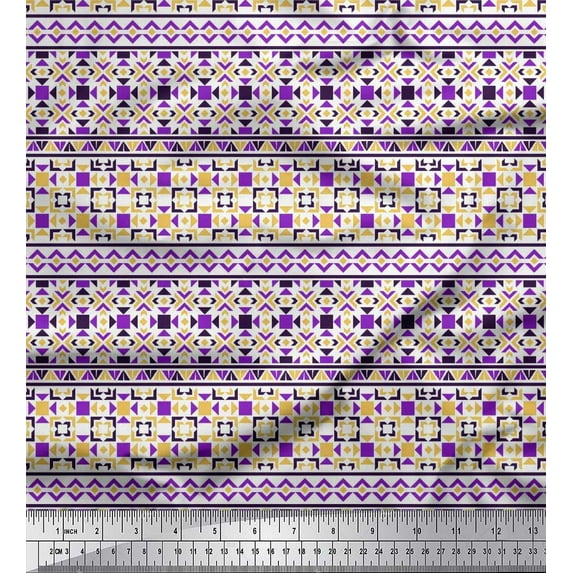 Soimoi Silk Fabric Aztec Geometric Print Fabric by The Yard 42 Inch Wide