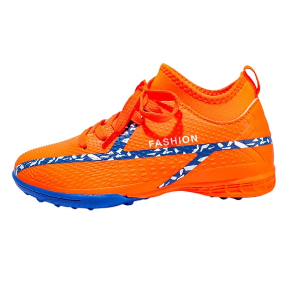 AUDeals Youth Boys Girls Soccer Cleats, Lightweight Lace-Up Football Shoes for Outdoor Training and Sports (Orange, 12.5-13 Years)