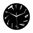 thumbnail image 3 of Reloj de pared redondo, decoración para colgar en la pared, regalo minimalista multiusos para barberos. Fondo negro, 3 of 9