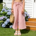 thumbnail image 2 of Zanarzt Linen Toddler Pants Girls Gingham Pants Kids Casual High Waist Plaid Trousers with Pockets 10-11 Years,Pink, 2 of 8