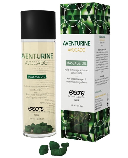 Exsens Avocado Aventurine Crystal Infused Body Oil, Moisturizer for Skin & Hair, Certified Vegan, Easily Absorbed Organic Body Oil, Natural Fragrance, 100ml (3.4 fl.oz), 1 Count