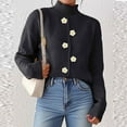 thumbnail image 4 of Zedker Casual Stand Collar Long Sleeve Comfy Elastic Cuffs Women's Fall and Winter Thermal Knitted Sweaters with Flower Decoration,Black,L, 4 of 6