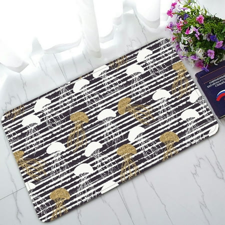 Phfzk Tropical Beach Doormat Seamless Pattern With Gold Glitter Jellfish Doormat Outdoors Indoor Doormat Home Floor Mats Rugs Size 30x18 Inches
