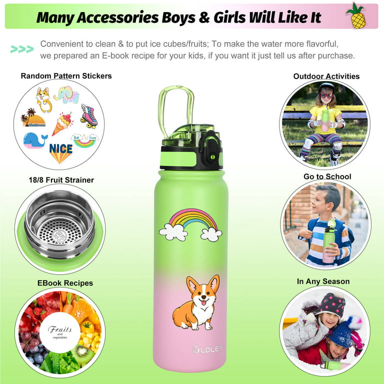 GROSCHE Lil Chill 12 oz Kids Water Bottle Insulated Water Bottle with Straw  for Kids School with Straw Sip Lid - White