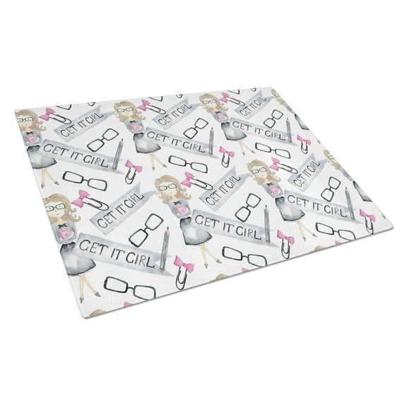 Caroline's Treasures Watercolor Girl Boss Get it Girl Glass Cutting Board Large