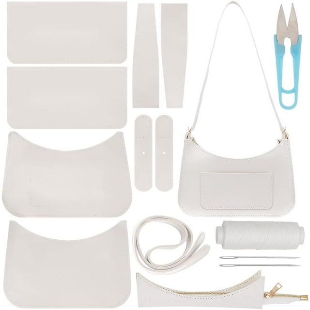 DIY PU Imitation Leather Shoulder Bag Making Kit PU Imitation Leather Crossbody Handbag Material Tool Set Woman Handmade Satchel Handbag Making Kit for Bag Making White 10.2x2.7x7.1 Inch