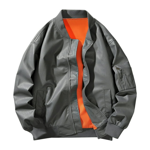 LOVZFMLL Jackets for Men's Dashion Motorcycle Solid Color Zipper Pocket Leather Long Sleeved Hooded Jacket